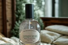 Load image into Gallery viewer, Ponderosa Pine room and linen spray bottle with a label on a blurred background