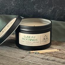 Load image into Gallery viewer, Sunday Mornings-6 oz. Black Matte Candle Tin