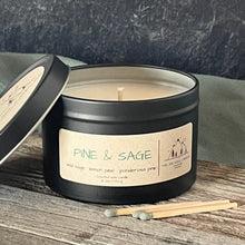 Load image into Gallery viewer, Pine &amp; Sage-6 oz. Black Matte Candle Tin
