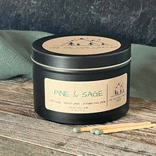 Load image into Gallery viewer, Pine &amp; Sage-6 oz. Black Matte Candle Tin
